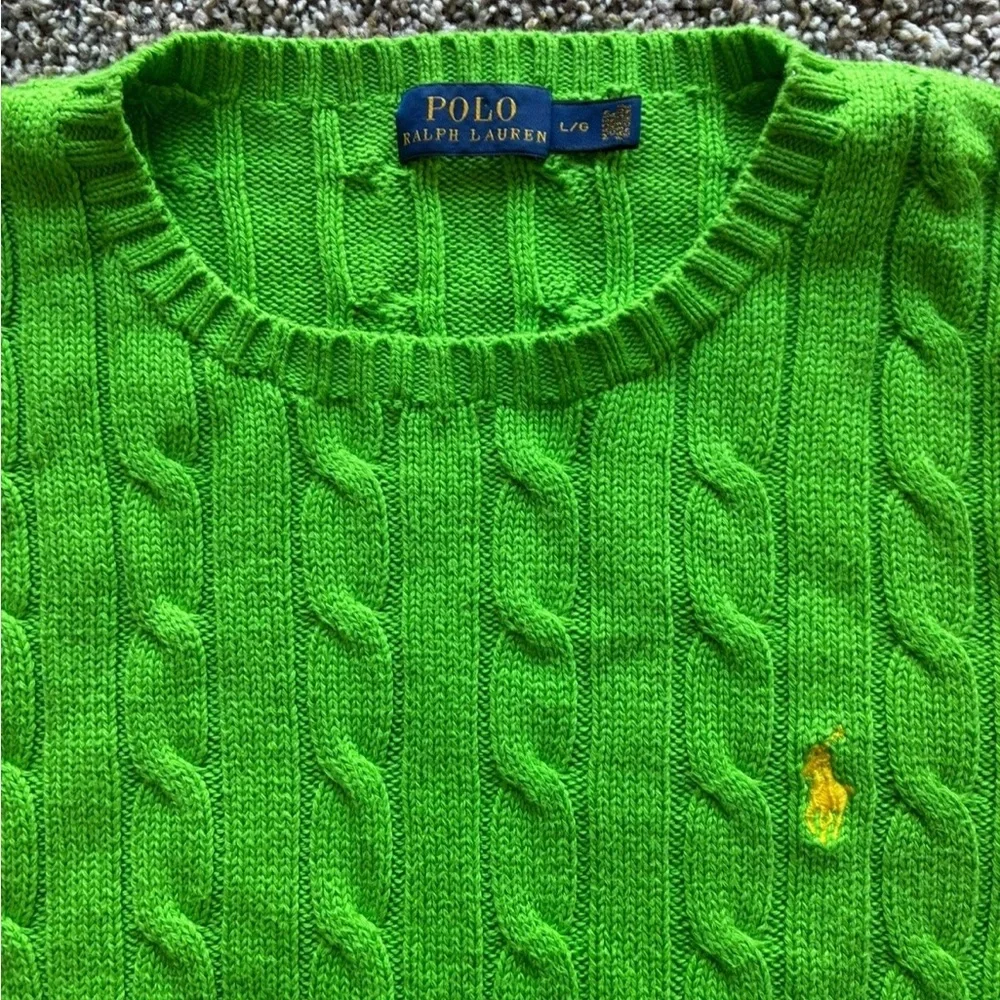 Polo Ralph Lauren Women’s Large Cable Knit Crewneck Sweater - Bright Green - Picture 3 of 3